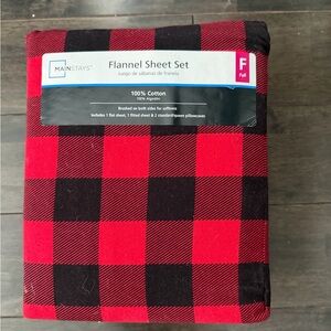 New Mainstays Red and Black Flannel Sheet Set